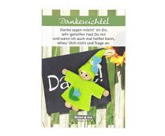 Wichtel Arts Dankewichtel 2 Glücksbringer, Holz, Grün mit Blauer Blume, 15 x 10.5 x 2.7 cm