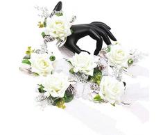 UArtlines Brautstrauß für Hochzeit, romantisch, handgefertigt, künstliche Pfingstrosen, Perlen für Hochzeit, Party, Heimdekoration Corsage 6pcs White