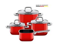 Silit Quadro Red Topfset 4-teilig quadratisch, Töpfe mit Glasdeckel, Silargan Funktionskeramik, stapelbar, Topf Induktion, backofengeeignet, rot