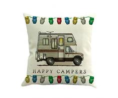 Aysekone 18 x 18 Happy Camper Bedrucktem Leinen Kissenbezug Retro Büro Sofa Kissen Fall 45cm x 45cm Muster 1