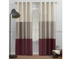 Exclusive Home Vorhänge Chateau gestreifte Kunstseide Fenstervorhang Paneel mit Ösen Oben, 137,2 x 274,3 cm, Schwarze Perle 54x84 Burgunderrot/Taupe