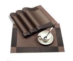 Platzdeckchen, Set 8 aandrea hitzebeständig Platzmatten, rutschfest waschbar PVC rund Tischset Platzset aus gewobenem Vinyl, 30,5 x 45,7 cm braun