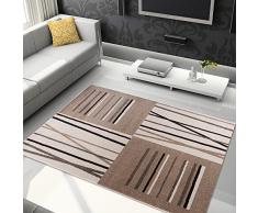 Tapiso JAWA Teppich Kurzflor | Meliert Teppiche in Beige Braun Mehrfarbig mit Designer Abstrakt Streifen Geometrisch Karo Diamant Muster | Perfekt für Wohnzimmer, Gästezimmer | ÖKOTEX 80 x 150 cm