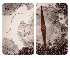 Wenko Herdabdeckplatte Universal Kompass, 2er Set Herdabdeckung für alle Herdarten, Gehärtetes Glas, 30 x 52 cm, mehrfarbig