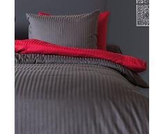 Heckett Lane Bettwäsche 100% Baumwolle Mako-Satin Uni Stripe 135x200 (80x80) Dark Gull Grey
