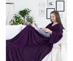 DecoKing Kuscheldecke mit Ärmeln 150x180 cm violett Microfaser TV Decke weich Tagesdecke Lazy