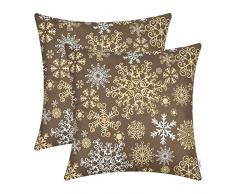 CaliTime Kissenbezüge Kissenhülle Packung mit 2 kuscheligen Fleece-Dekokissenbezügen Bezüge für Sofabetten Weihnachten Schneeflocken Beidseitig 50cm x 50cm Kaffee
