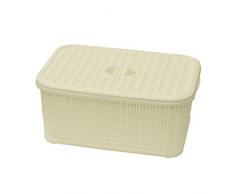 JVL Knit Design Loop Kunststoff rechteckig mit Deckel Aufbewahrungskorb mit Griffen – 6 Liter, weiß