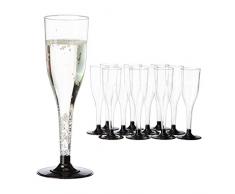 Relaxdays, klar/schwarz Einweg Sektgläser im 12er Set, stapelbar, bruchfest, Einweggläser, 0,1 l, Silvester, Plastik, Standard