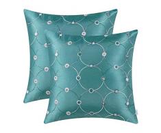 CaliTime Kissenbezüge Kissenhülle Pack von 2 Dekokissen Cases Schalen für Sofa Couch Home Decoration Moderne Einfache Kreise Ringe Punkte Geometrische Kette Bestickt 45 cm x 45 cm Türkis