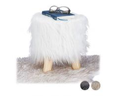 Relaxdays Fell Hocker, flauschig, 4 Holzbeine, gepolsterter Fußhocker, Kunstfell, rund, Dekohocker HxD: 31x31 cm, weiß, Größe