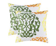 CaliTime Kissenbezüge Kissenhülle Packung mit 2 Dekokissenbezügen aus Baumwolle Bezüge für Bettcouch Sofa Vintage Compass Geometric Floral Bestickt 40cm x 40cm Olivgrün/Sonnenorange/Hellgelb