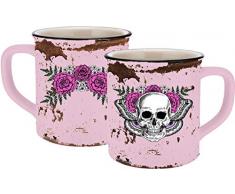 infinite by GEDA LABELS (INFKH) 13659 Totenkopf Lady Skull Emaille-Optik Tasse, Keramiktasse, Kaffeetasse, Keramik, Rosa
