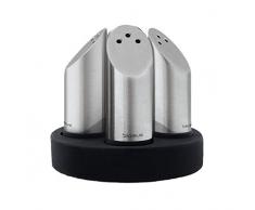 Blomus 63671.0 Set 4 Salzstreuer mit Tablett, Edelstahl Poliert/schwarz, 6.2 x 6.2 x 5.9 cm