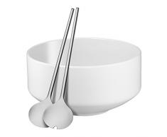 WMF Moto Salatschüssel Set, 3-teilig, Salatschale, Ø 26 cm, mit Salatbesteck, Porzellan, Cromargan Edelstahl poliert, spülmaschinengeeignet Flower White Satin, weiß