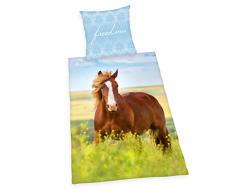 Herding Young Collection Bettwäsche-Set, Pferde Wendemotiv, Bettbezug 135 x 200 cm, Kopfkissenbezug 80 x 80 cm, Baumwolle/Renforcé