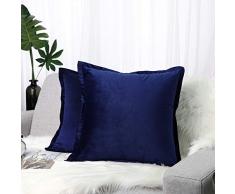 Lewondr Velvet Throw Pillow Case, 2 Pack Soft Solid Color Modern Square Pillow Case Throw Cushion Covers with Hem Stitch for Car Sofa Bed Home Decor, 18x18(45x45cm), Indigo