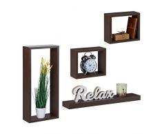 Relaxdays, Cube Regale Holz, Regalbrett freischwebend, stabile Hängeregale Kinderzimmer, MDF, braun Wandregal 4er Set, 10 x 52 x 24 cm 1,58 Kg