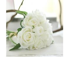 Houda Künstliche Seide Fake Blumen Blumenstrauß Rose Floral Decor, 2 Stück 02 White