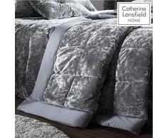 Catherine Lansfield – Tagesdecke für Doppelbett aus Knautschsamt-Imitat – Polyester, Polyester, Silber, 53 x 23 x 53 cm