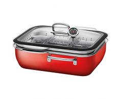 Silit ecompact Dampfgarer/Bräter, mit Glasdeckel, 2 Garblechen, Garthermometer, Silargan Funktionskeramik, induktionsgeeignet, rot, 35,6 x 33,3 x 18 cm, 6,7 l