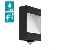 EGLO LED Außen-Wandlampe Manfria, 1 flammige Außenleuchte, Sensor-Wandleuchte aus Alu, IP44, inkl. Bewegungsmelder, anthrazit, weiß