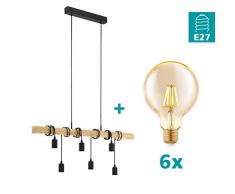 EGLO Pendellampe Townshend, 6 flammige Vintage Pendelleuchte im Industrial Design + 6x Lampe, Vintage Glühbirne, LED Lampe für Retro Beleuchtung, 4 Watt (entspricht 30 Watt)