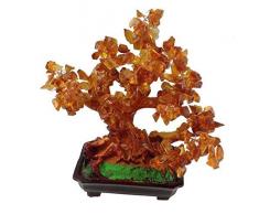 GMMH Feng Shui Glücksbaum 25 cm Geldbaum Bonsai Pfennigbaum Handarbeit Stein braun