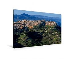 Calvendo Premium Textil-Leinwand 90 cm x 60 cm quer, Blick auf Calascibetta, von Enna aus gesehen | Wandbild, Bild auf Keilrahmen, Fertigbild auf echter Leinwand, Leinwanddruck Natur Natur