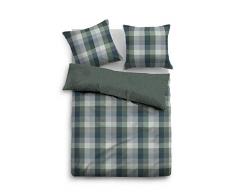 TOM TAILOR 0009925 Flanell Bettwäsche Garnitur mit Kopfkissenbezug (Baumwolle) 1x 200x200 cm + 2X 80x80 cm, wintergrün