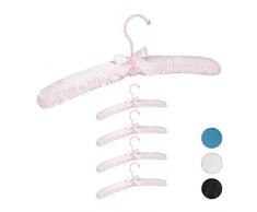 Relaxdays Kleiderbügel Satin, 5er Pack, weich gepolstert, 360° drehbarer Haken, dekorative Schleife, 38 cm breit, rosa