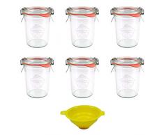 Viva Haushaltswaren - 6 x Mini Weckglas/Einmachglas 160 ml mit Deckel in Sturzform, leeres Rundrandglas zum Einkochen - als Marmeladenglas, Dessertglas (inkl. Klammern, Ringen & Trichter)