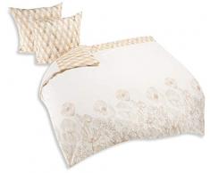 AmeliaHome 06754 3tlg Biber Bettwäsche 200x220 cm mit 2 Kissenbezügen 80x80 cm 100% Baumwolle Blumen geometrisches Muster Bettbezug ReiÃverschluss Snuggy Collection Golden Poppy beige