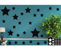 Kleb-drauf 25 Sterne/Schwarz - glÃ¤nzend - Aufkleber zur Dekoration von WÃ¤nden, Glas, Fliesen und Allen Anderen glatten OberflÃ¤chen im Innenbereich