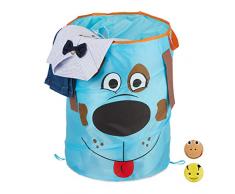 Relaxdays Pop-Up Wäschekorb für Kinder, Tiermotiv Hund, Faltbar, 39 l Stauraum, Aufbewahrungskorb HxD: 43 x 34 cm, blau