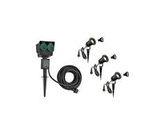 SLV LED Strahler NAUTILUS XL 3er Set mit Erdspieß, 4-fach IP44 Gartensteckdose 10m, 3x GU10 Leuchtmittel, Aussen-Leuchte, Außen-Strahler