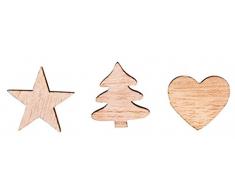 Rayher 46285000 Holz-Streuteile Herz, Baum, Stern, natur, Stärke 4 mm, Holzstreuteile, Tischstreuer, Tischdeko, Streudeko Weihnachten, Btl. 36 Stück, 1, 7cm ø, natur