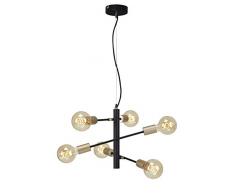 Briloner Leuchten Pendelleuchte, Pendellampe mit 6 Spots im Retro/Vintage Design, Metall, 60 W, Schwarz-pale-gold