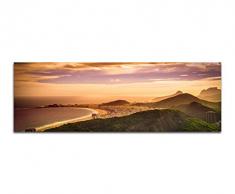 Panoramabild auf Leinwand und Keilrahmen 150x50cm Rio De Janeiro Copacabana Strand Berge