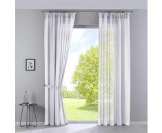 2er Set Gardinen »Nizza« Baumwoll-Voile Halbvoile HxB 254x135 cm Weiß Transparent Stores mit Gardinenband und Tuneldurchzug, 2019031-2