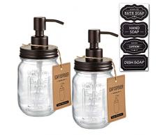 Mason Jar Seifenspender – Bronze rostfrei 304 Edelstahl Deckel & Pumpe – Ideal für Handseife, Lotionen, Spülseife, Flüssigseife, Badeseife, Kaminsims, Dekor für Bad & Küche (2 Stück)