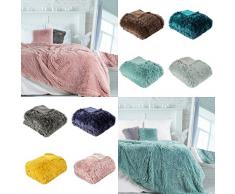 Eurofirany Flauschdecke, Sofadecke, Sesseldecke, Wohndecke, Kuscheldecke, Bettüberwurf, Zottelig, Decke, Tagesdecke, Kunsfell, Überwurf, Lettie. (Dunkelblau, 170x210 cm), Polyester