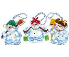 Riolis Kreuzstich-Set Weihnachtsbaum Dekoration Schneemänner, Baumwolle, Mehrfarbig, 7.5 x 7 x 0.1 cm, 3-Einheiten