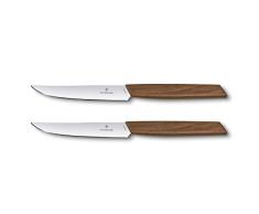 Victorinox Swiss Modern Steakmesser 2er Set mit Holzgriff, 12 cm gerade Klinge, Rostfrei, Edelstahl