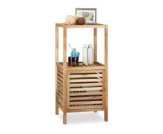 Relaxdays Badregal Walnuss Stehend, Offenes Holzregal mit Schranktür, 3 Ablagen Badschrank, HBT 86 x 40 x 36 cm, Natur