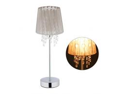 Relaxdays Tischlampe Kristall, Lampenschirm aus Organza, runder Standfuß, Nachttischlampe, HxD 41 x 14,5 cm, grau/Silber