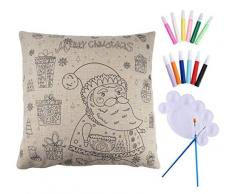 NOVAGO Kissenbezug, Stoff, zum Ausmalen und Personalisieren (Farben und Pinsel im Lieferumfang enthalten), originelles Geschenk für Geburt, Geburtstag, Partys und Taufe (45 x 45 cm, Weihnachtsmann)