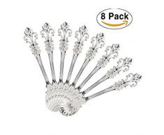 LINFON 8 Pack Mini Löffel Set Gold Vintage Morris Muster geschnitzten Kaffee Tee Löffel Mini Eisportionierer Silber