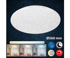 Briloner Leuchten LED Deckenleuchte, Deckenlampe mit Sternendekor, dimmbar, Fernbedienung, Nachtlichtfunktion, inkl. Farbtemperatursteuerung (3.000-6.500 Kelvin), Ø 56cm, 50 W, Weiß