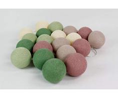 Cotton Ball Lights Wald-Frucht 20 LED Lichterkette mit USB Anschluss, Baumwolle, eierschale - puder-green - matt-grün - alt rosa - mauve